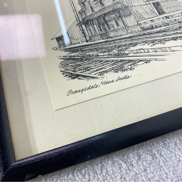 Vintage Orangedale Nova Scotia Framed Black and White Train Station Sketch - Picture 6 of 14